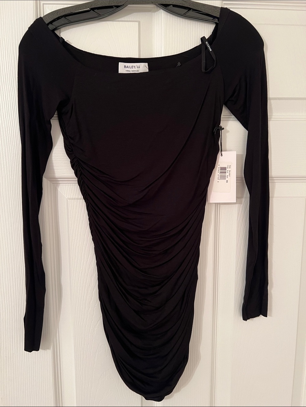 Bailey 44 Black Long Sleeve Ruched Top XS NWT